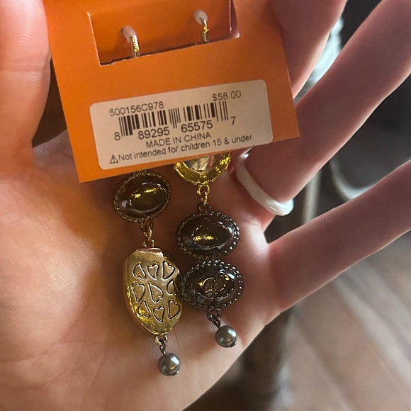 Betsey Johnson Green and Silver Drop Earrings - Picture 3 of 3